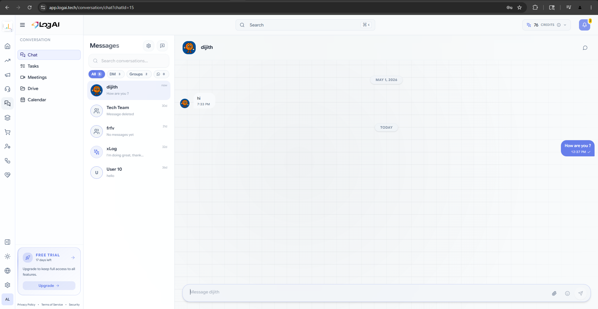 LogAI omnichannel chat inbox bringing customer conversations into the CRM in one place